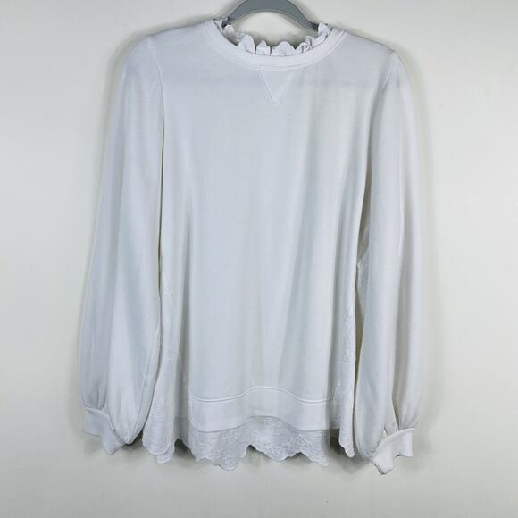 Crown & Ivy Size Large Embroidered Back Sweater Sweatshirt White Cotton Blend - Picture 1 of 5
